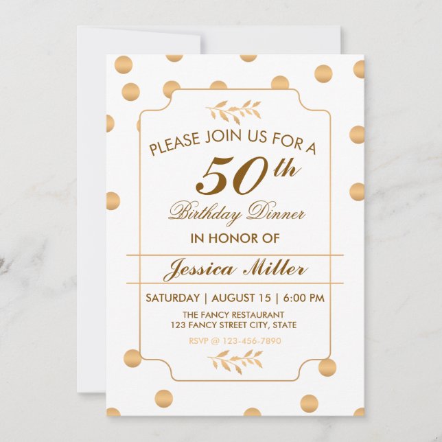 Elégant Gold Polka Dot 50e anniversaire Invitation (Devant)