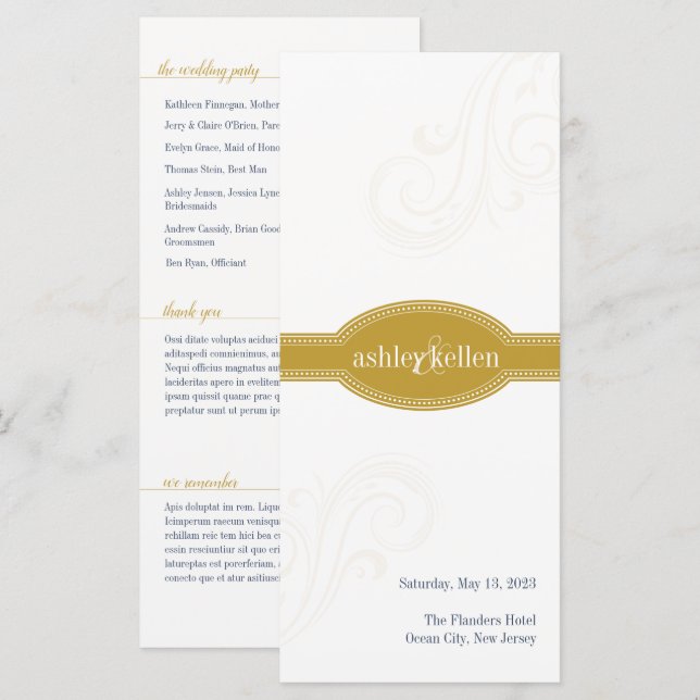 Elegant Gold Program, Caroline Mariage Collection (Devant / Derrière)