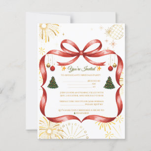 Elégant Gold & Red Christmas Party Invitation
