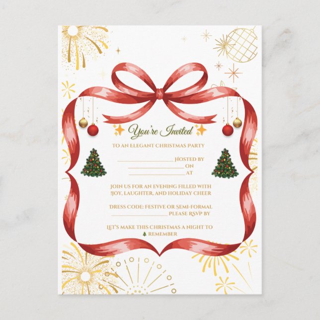 Elégant Gold & Red Christmas Party Invitation (Devant)