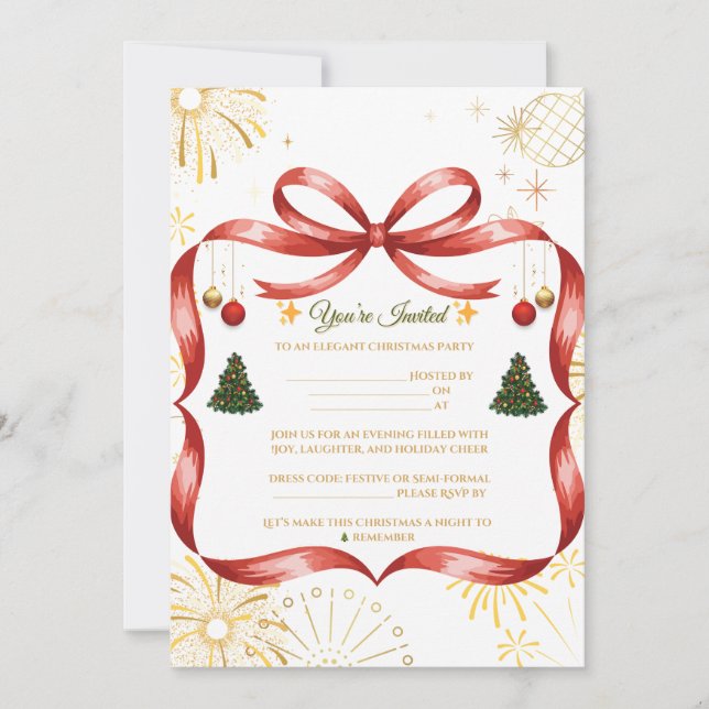 Elégant Gold & Red Christmas Party Invitation (Devant)