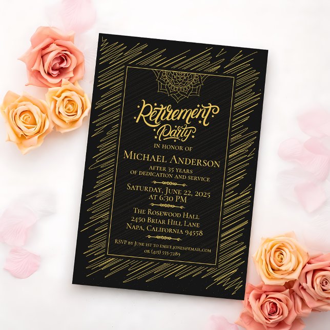 Elegant Gold Scribble Retirement Party Invitation (Créateur téléchargé)