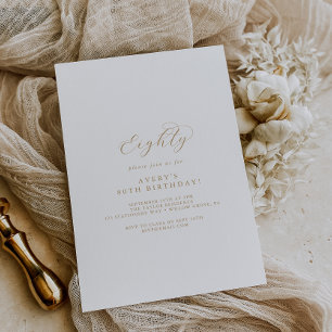 Elégant Gold Script 80th Birthday Party Invitation