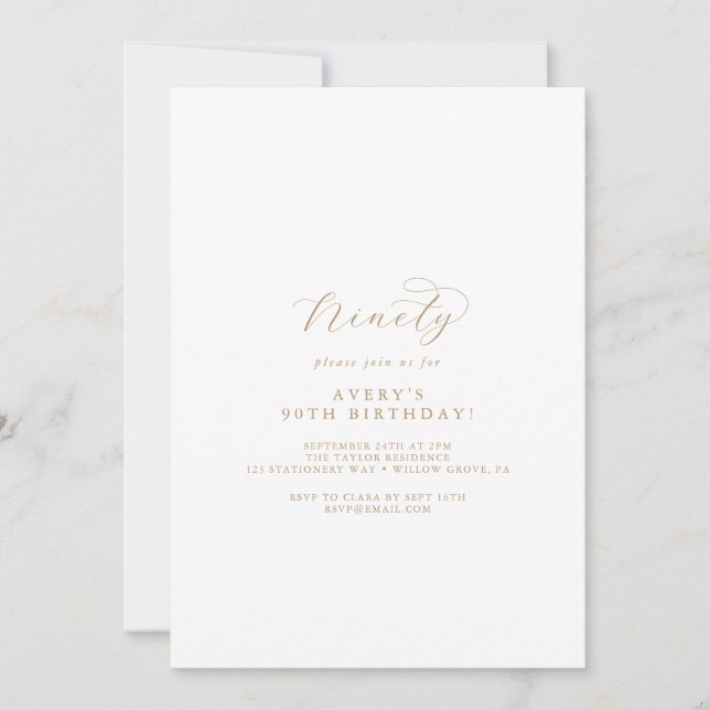 Elégant Gold Script 90th Birthday Party Invitation (Devant)