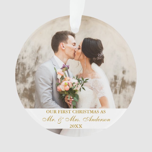 Élégant Gold Script First Christmas 2 Photo (devant)