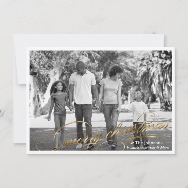 Élégant Gold Script Joyeux Carte photo de Noël (Devant)