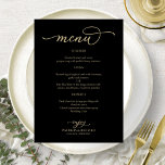 Élégant Gold Script Menu Mariage noir<br><div class="desc">Une carte de menu mariage calligraphie simple et chic. Je propose un service de personnalisation gratuit; si vous avez des questions ou des demandes spéciales,  n'hésitez pas à me contacter.</div>
