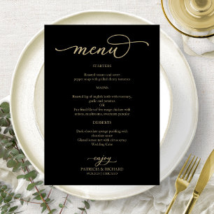Élégant Gold Script Menu Mariage noir
