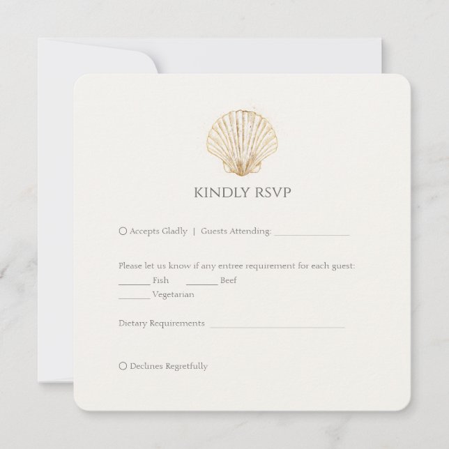 Elegant Gold Seashell Creamy Wedding RSVP (Devant)