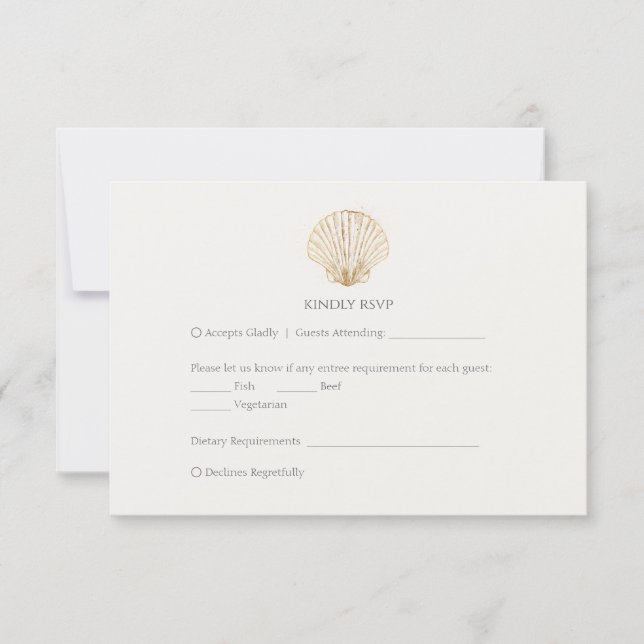 Elegant Gold Seashell Creamy Wedding RSVP (Devant)