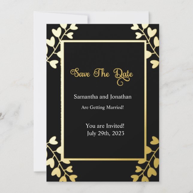 Elegant Gold sur Black Enregistrer la carte Date (Devant)