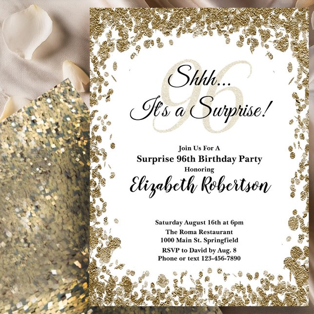 Elegant Gold Surprise 96th Birthday Invitation (Créateur téléchargé)