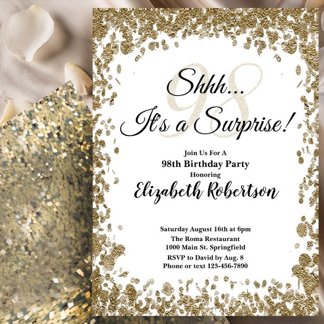 Elegant Gold Surprise 98th Birthday Invitation (Créateur téléchargé)