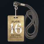 Élégant Gold Sweet 16 Anniversaire VIP Badge<br><div class="desc">Une façon intelligente d'invitation vos invités à votre douce fête de 16 ans. Ces invitations de badge de laissez-passer VIP 16 sucré d'or personnalisé sont sûrs d'impressionner vos invités. Le design présente une conception de feuille d'or avec une police manuscrite moderne. Personnalisez facilement le dos de ce modèle pour votre...</div>