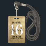 Élégant Gold Sweet 16 Anniversaire VIP Badge<br><div class="desc">Une façon intelligente d'invitation vos invités à votre douce fête de 16 ans. Ces invitations de badge de laissez-passer VIP 16 sucré d'or personnalisé sont sûrs d'impressionner vos invités. Le design présente une conception de feuille d'or avec une police manuscrite moderne. Personnalisez facilement le dos de ce modèle pour votre...</div>