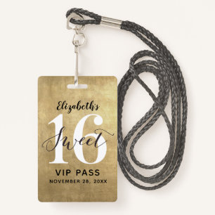 Élégant Gold Sweet 16 Anniversaire VIP Badge
