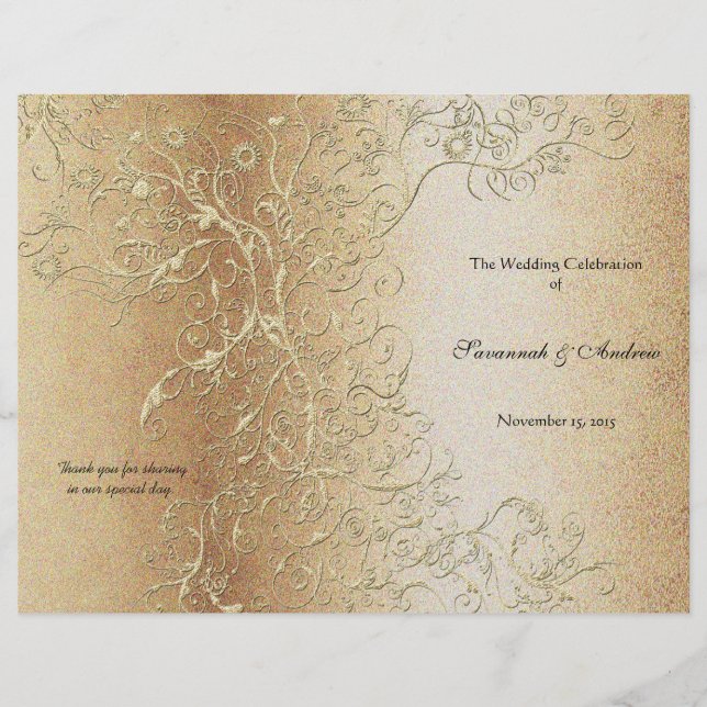 Elégant Gold Swirl avec Black Font Wedding Program (Devant)