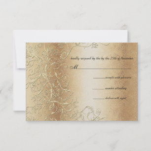Elégant Gold Swirls Black Font Wedding RSVP