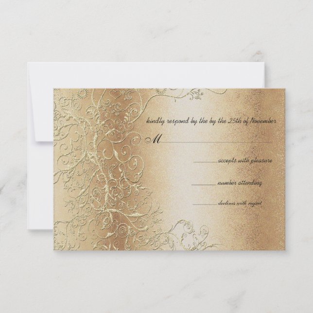 Elégant Gold Swirls Black Font Wedding RSVP (Devant)