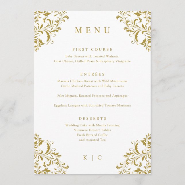 Elegant Gold Vintage Classic Mariage Menu (Devant)
