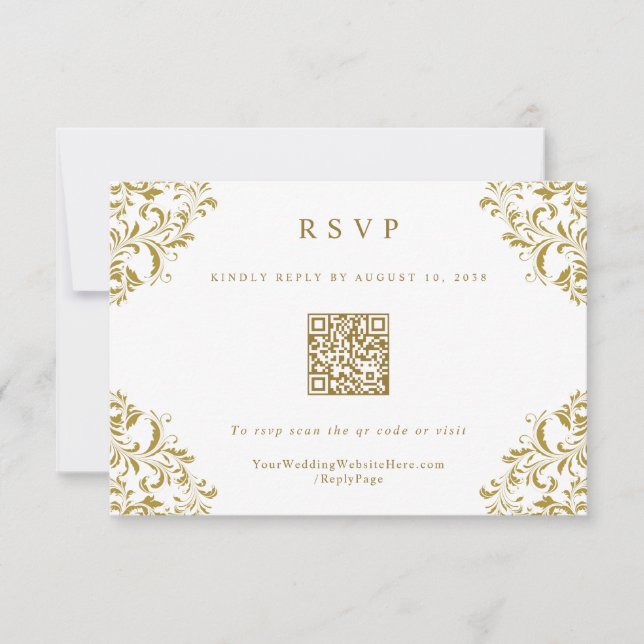 Elégant Gold Vintage Wedding QR Code carte RSVP (Devant)