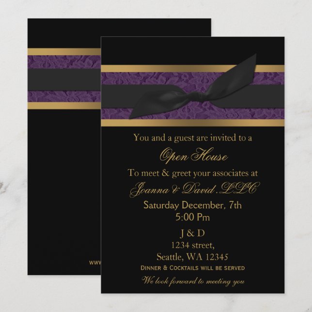 Elegant Gold violet Corporate party Invitation (Devant / Derrière)