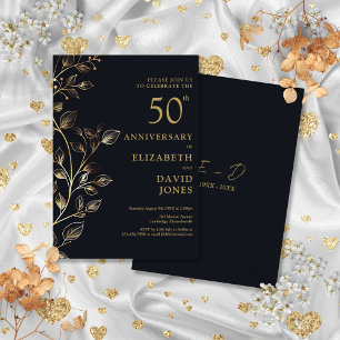 Elégant Golden 50e anniversaire Mariage Invitation