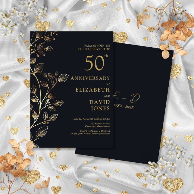 Elégant Golden 50e anniversaire Mariage Invitation (Elegant Golden 50th Wedding Anniversary Invitation)
