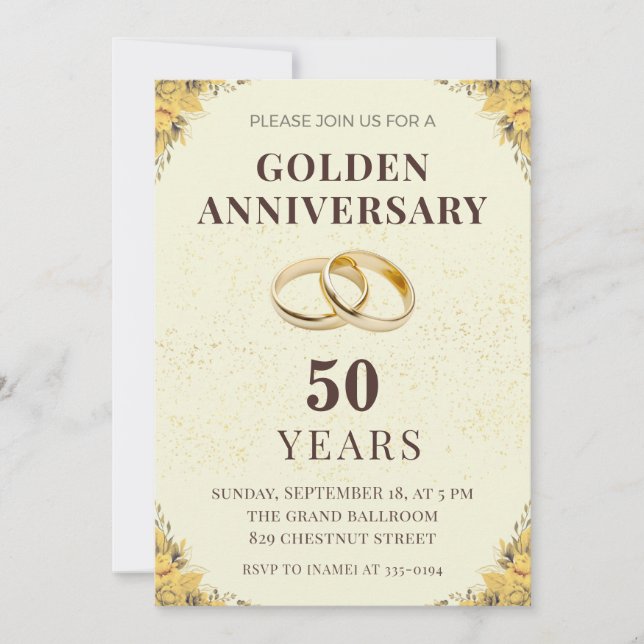 Elegant Golden 50th Wedding Anniversary Invitation (Devant)