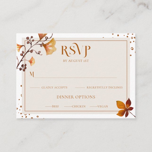 Elégant Golden Autumn Leaf Wedding Carte RSVP (Devant)