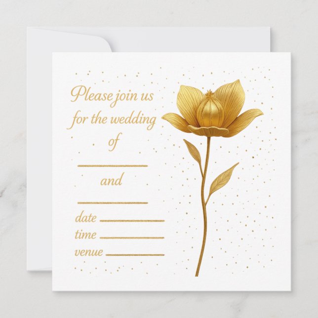 Elegant Golden Flower Wedding Invitation (Devant)