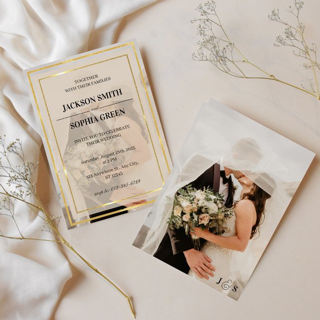 Elegant Golden Frame Photo Wedding Invitation (Créateur téléchargé)