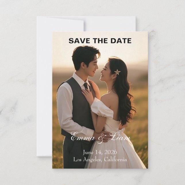 Elegant Golden-Hour Save the Date Card (Devant)