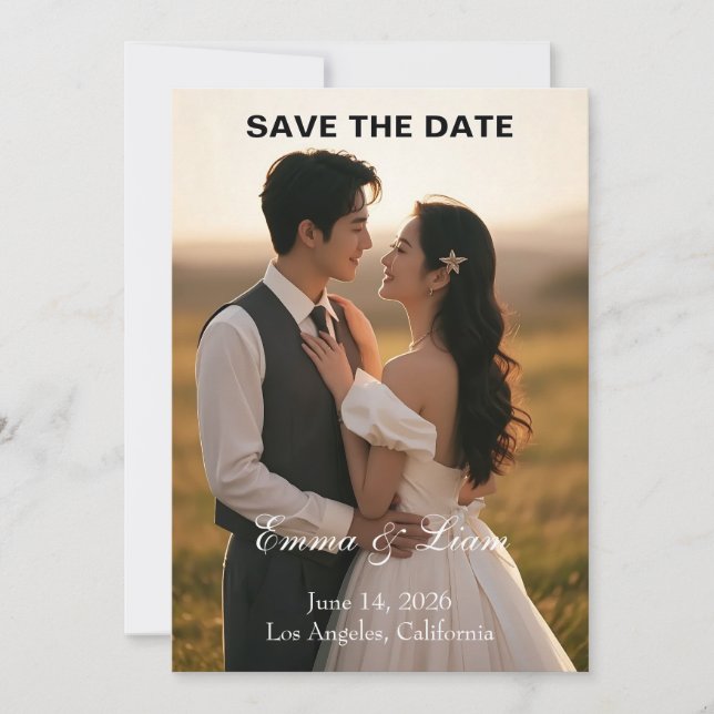 Elegant Golden-Hour Save the Date Card (Devant)