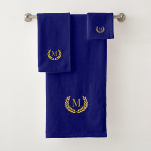 Elégant Golden Laurel & Monogram sur Navy Blue