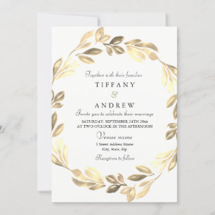 Elégant Golden Wreath Wedding Invitation