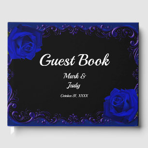 Elégant Goth Blue Rose Mariage livre d'hôtes