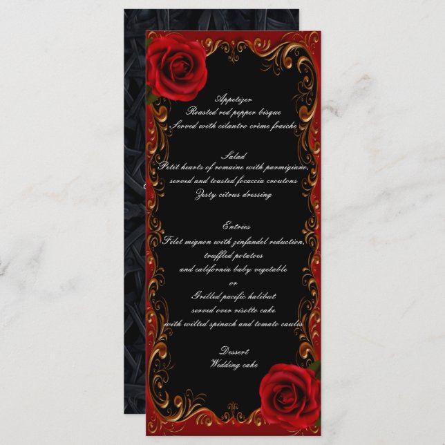 Élégant Goth Red Roses Menu Mariage (Devant / Derrière)