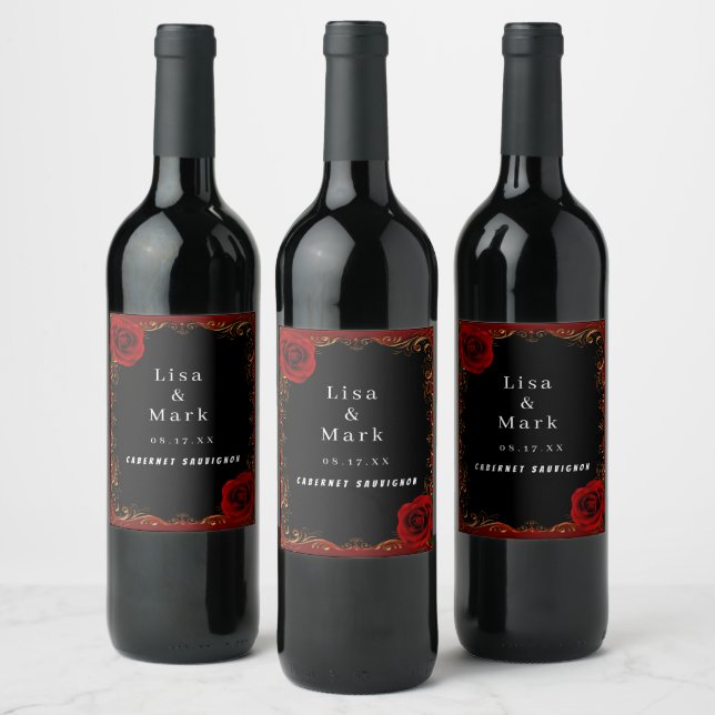Élégant Goth Red Roses Vins Étiquettes (Bouteilles)