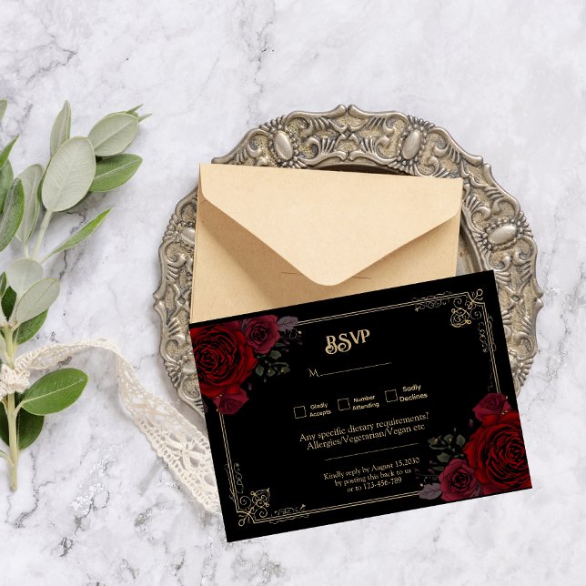 Elegant Gothic Romance Roses Wedding RSVP (Créateur téléchargé)