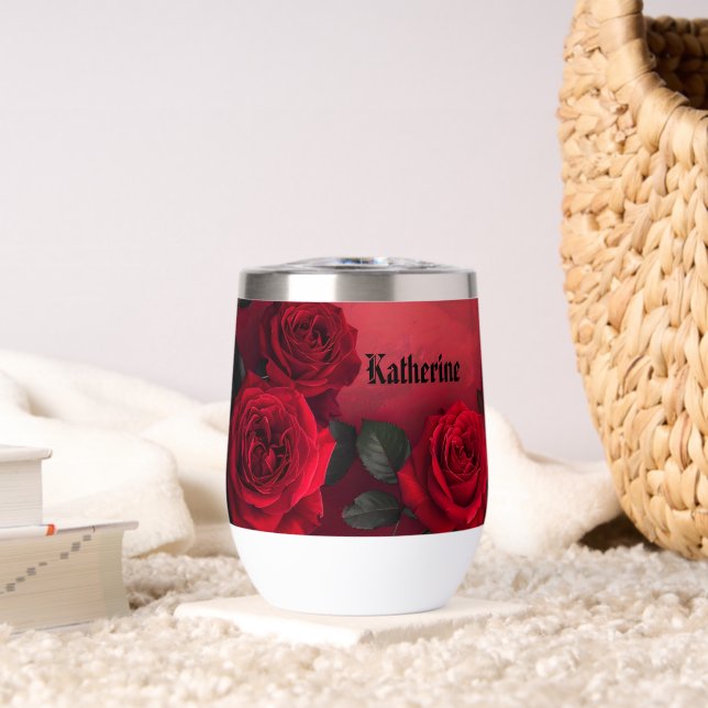 Elegant Gothic Roses Rouges Nom Personnalisé (Salon (pivotée))