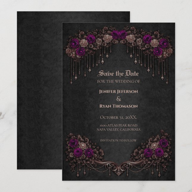 Elegant Gothic wedding save the date invitation (Devant / Derrière)