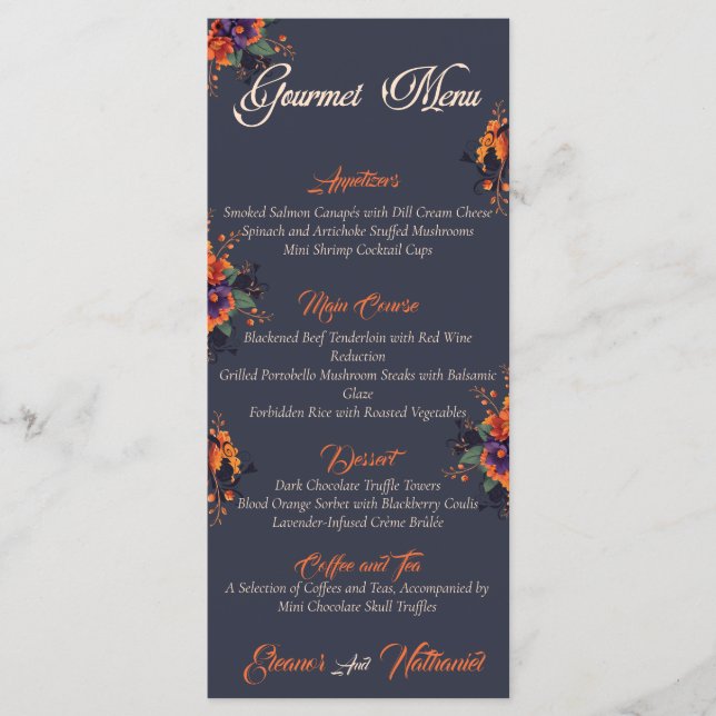 Élégant Gothique 3D Floral Crâne simple menu gourm (Devant)