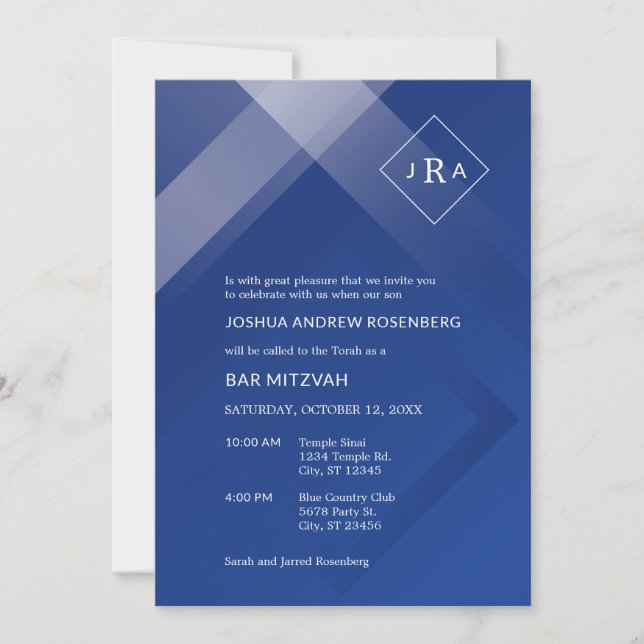 Elégant Gradient Monogram Bar Mitzvah Invitation (Devant)
