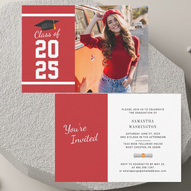 Élégant Graduation 2025 Photo Party Invitation (2025 Graduation Photo Party Mini Invitation)