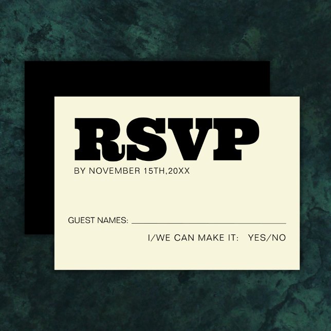 Élégant Gras RSVP Typographie Noir Ecru Mariage (Créateur téléchargé)