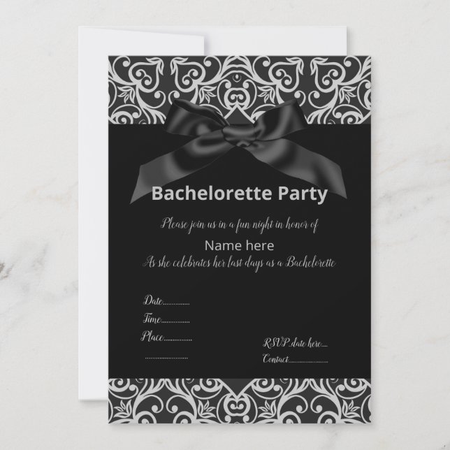 ÉLÉGANT GRAY BLACK BOW BACHELORETTE INVITATION (Devant)