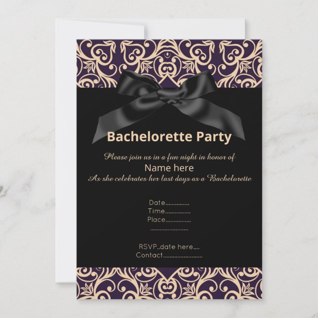 ÉLÉGANT GRAY BLACK BOW BACHELORETTE INVITATION (Devant)