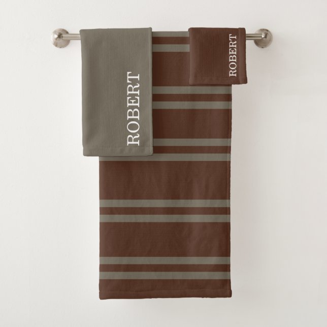 Elegant Gray &Brown Strips Pattern Custom Name (En situation)