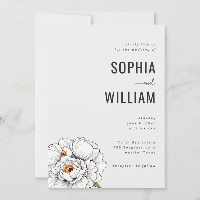 Elegant Gray Floral Wedding Invitation (Devant)